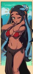 beach bikini closed_eyes gym_leader long_hair medium_breasts nessa_(pokemon) nintendo pokemon pokemon_ss powtaytow3333