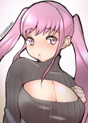 1340smile 1girls alternate_costume boob_window breasts cleavage cleavage_cutout fire_emblem fire_emblem:_three_houses hilda_valentine_goneril huge_breasts long_hair looking_at_viewer nintendo pink_eyes pink_hair solo sweater twintails