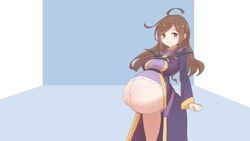 animated big_belly big_breasts boots breast_expansion brown_eyes brown_hair dadouko exposed_belly hyper hyper_pregnancy kono_subarashii_sekai_ni_shukufuku_wo! large_breasts mp4 no_sound partially_clothed partially_clothed_female pregnant robe simple_background video wiz_(konosuba)