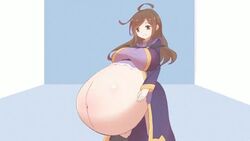 animated big_belly big_breasts boots breast_expansion brown_eyes brown_hair dadouko exposed_belly hyper hyper_pregnancy kono_subarashii_sekai_ni_shukufuku_wo! large_breasts mp4 no_sound partially_clothed partially_clothed_female pregnant robe simple_background tagme video wiz_(konosuba)