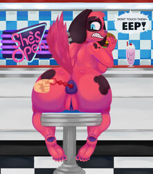 2021 5_fingers absurd_res ambiguous_gender anal anal_beads anal_beads_in_ass anal_sex animal_crossing anthro anthro_focus anus ass bar_counter bar_stool big_anus big_butt black_anus black_pussy breasts burger canid canine canis cherry_(animal_crossing) counter dialogue disembodied_hand domestic_dog duo eating english_text female female/ambiguous fingers food fur furniture genitals hi_res mammal milkshake nebssik nintendo penetration puffy_anus pussy red_body red_fur sex_toy sex_toy_in_ass sex_toy_insertion solo_focus speech_bubble stool surprise surprised_expression text video_games wide_hips