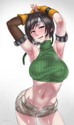 abs armpits arms_above_head final_fantasy final_fantasy_vii sgk sweat tagme unbuttoned_shorts yuffie_kisaragi