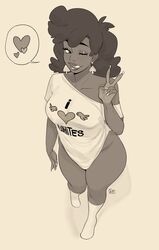 1girls artist_self-insert big_hips bottomless dark-skinned_female dark_skin female female_only heart mahmapuu puusona raceplay self_insert shirt socks solo thighs