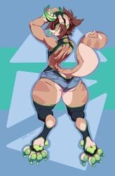 1girls animation_meme_community booty_shorts clair_(seel_kaiser) digital_media_(artwork) jackson's_chameleon pawpads paws seel_kaiser thick_thighs