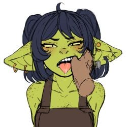 female goblin goblin_female hand_in_mouth imminent_oral oral oral_sex piercings seductive_mouth shabblin_(tricky576) sharp_teeth spread_mouth suspenders thumb_in_mouth tricky576 twintails