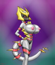 anthro big_breasts bodily_fluids breasts chameloshi female giratina hand_on_hip hi_res lactating legendary_pokémon nintendo nipples no_humans pinup pokémon_(species) pokemon pokemon_only pose solo standing video_games