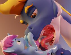 3d_(artwork) absurd_res animal_genitalia animal_penis blue_body bodily_fluids cutie_mark digital_media_(artwork) dragon drooling equid equine equine_penis fan_character feral genitals green_eyes gyro_tech hair hasbro hi_res hooves horn licking male male/male mammal mane my_little_pony nyama oral penile penis penis_lick percy_technic pink_hair quadruped saliva sex tongue tongue_out unicorn unicorn_horn