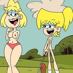 2girls artist_request blonde_hair breasts golf lori_loud milf mother multiple_girls naked nude outdoors outside panties rita_loud straight_hair the_loud_house