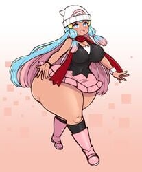 1girls alternate_breast_size ass big_ass big_breasts breasts curvaceous dawn_(pokemon)_(cosplay) eye_contact hat huge_ass huge_breasts jojoniumart large_ass large_breasts long_hair looking_at_viewer minari_(jojoniumart) nintendo original pokemon pokemon_dppt scarf skirt standing thick_thighs thighs two_tone_hair voluptuous wide_hips