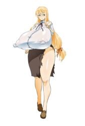 1girls ahemaru big_nipples blonde_hair collared_shirt curvaceous curves curvy curvy_female enormous_breasts erect_nipples_under_clothes female female_only henriiku_(ahemaru) highschool_of_the_dead huge_breasts impossible_shirt large_breasts long_hair looking_at_viewer shizuka_marikawa solo