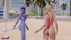 3d ass beach blender commission d.va female female_only mercy overwatch sanmie3d sling_bikini swimsuit tagme widowmaker