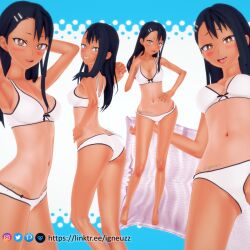 1girls 3d bikini black_hair blush breasts brown_eyes cleavage clothed clothing female_focus female_only hayase_nagatoro igneuzz igneuzz_set long_hair looking_at_viewer navel open_mouth please_don't_bully_me,_nagatoro pose revealing_clothes small_breasts solo tan tan_skin tanline tanned tongue_out watermark