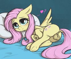 2021 6:5 absurd_res balls blush cutie_mark digital_media_(artwork) dock equid equine eyebrows eyelashes female feral fluttershy_(mlp) friendship_is_magic genitals gynomorph hasbro heart hi_res hooves intersex mammal my_little_pony pegasus penis rule_63 solo t72b underhoof wings