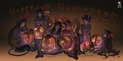 6boys cum demon english_text erection fucking_pumpkin gradient_background group halloween horns male male_only muscular nude penis pumpkin purple_skin ranger_squirrel