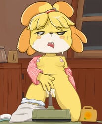 animal_crossing anthro bigmi_nono breasts canid canine female improvised_dildo improvised_sex_toy isabelle_(animal_crossing) mammal nintendo sex_toy vaginal_penetration video_games