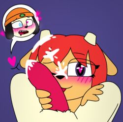 blush dick heart heart-shaped_pupils lammy_lamb licking parappa parappa_the_rapper penis sohornyraccoon sony_interactive_entertainment um_jammer_lammy