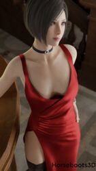 1girls 3d ada_wong ada_wong_(adriana) asian black_hair blender_(software) capcom dress horseboots3d red_dress resident_evil resident_evil_2 resident_evil_2_remake