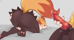 2d absurd_res animal_genitalia animal_penis anthro anus ass balls black_body black_fur bodily_fluids braixen canine_penis claws cock cum dick digital_media_(artwork) duo erection finger_claws fur genital_fluids genitals hi_res human human_on_anthro inner_ear_fluff interspecies its-holt knot male male/ambiguous male_only mammal masturbation micro nintendo pawpads penis pink_pawpads pokémon_(species) pokemon pokemon_(species) pokephilia presenting presenting_anus presenting_hindquarters red_body red_fur shaded solo solo_focus toe_claws tuft video_games white_body white_fur yellow_body yellow_fur