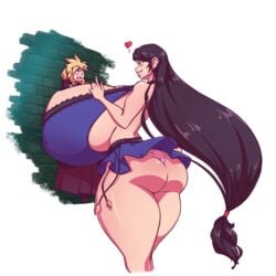 1boy 1girls 2021 against_wall alternate_breast_size amazon ass between_breasts black_hair blush breasts breasts_against_wall breasts_bigger_than_head cleavage cloud_strife color crossdressing dress female femboy final_fantasy final_fantasy_vii giantess heart huge_ass huge_breasts hyper hyper_breasts larger_female long_hair male male/female n647 panties powerful_breasts size_difference smaller_male square_enix taller_girl thick_thighs thin_waist tifa_lockhart very_long_hair voluptuous wide_hips