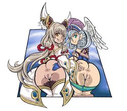 2girls animal_ears anus ass cat_ears drillslewds long_hair looking_at_viewer melia_antiqua multiple_girls nia nia_(blade) nia_(xenoblade) nintendo presenting_hindquarters spread_anus twintails xenoblade_(series) xenoblade_chronicles xenoblade_chronicles_2