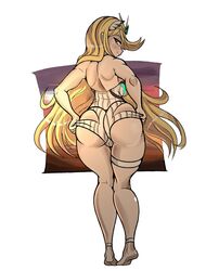 1girls ass blonde_hair bubble_butt dat_ass drillslewds long_hair looking_back mythra nintendo solo xenoblade_(series) xenoblade_chronicles_2