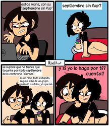 alwer alwerart black_eyes black_hair black_nails comic freckles oc original_character spanish_text