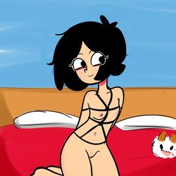 1girls alwer alwerart black_eyebrows black_eyes black_hair female freckles happy_female happy_sub naked nude oc original_character pussy short_hair smiling solo solo_female tagme