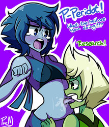 2girls assisted_exposure bare_shoulders belly belly_button blue_hair blue_skin blue_skirt blue_topwear blush breasts clothes_pull covered_nipples crop_top embarrassed erect_nipples exposed_belly exposed_midriff exposure female female_only green_skin groin hands_up lapidot lapis_lazuli_(steven_universe) licking_navel looking_at_another looking_down midriff navel navel_fetish navel_licking open_mouth peridot_(steven_universe) poopymcmuffin587 saliva skirt skirt_pull smaller_female steven_universe stomach surprised tearing_up tears tongue tongue_in_navel tongue_out wide_eyed worried yellow_hair yuri