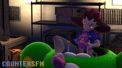 3d animated annoyed brown_hair countersfm futa_only futanari hairband leg_up legs_up light-skinned_futanari masturbation mega_man mega_man_legends mp4 no_sound pink_gloves pink_shirt sitting solo source_filmmaker tagme tron_bonne video warehouse