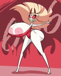 1girls ass big_ass big_breasts breasts busty charlie_morningstar_(hazbin_hotel) curvy demon demon_form demon_girl demonic evil_grin evil_smile female female_only full_body hazbin_hotel huge_ass huge_breasts hyper hyper_ass hyper_breasts nipple_slip nipples smooth_skin sob4art solo solo_female swimsuit thick_thighs white_skin wide_hips