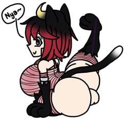 1boy ass backsack balls ballsack black_and_red_hair bottomless breasts busty_boy cat_ears cat_paws cat_tail crossdressing femboy girly huge_ass huge_breasts looking_at_viewer looking_back male male_only male_with_breasts neko_boy purple_eyes shinagawasama sissy smiling_at_viewer tagme text_bubble trap wide_hips