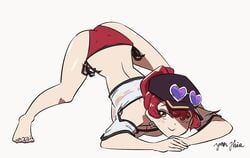 1girls animated ass ass_shake barefoot blush bouncing_breasts eyewear_on_head feet hololive hololive_fantasy hololive_japan houshou_marine jack-o_pose red_hair shaking_butt solo swimsuit toes tw_ite twerking virtual_youtuber wet_t-shirt yanjhia