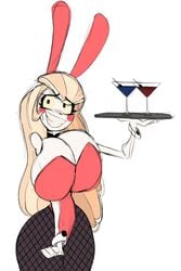 alcohol big_breasts bimbo blonde_hair bracelet bracelets breasts bunny_girl bunnysuit busty charlie_morningstar_(hazbin_hotel) choker cleavage curvy demon demon_girl demoness female fishnet fishnet_legwear fishnet_stockings fishnets hazbin_hotel hourglass_figure huge_breasts hyper hyper_breasts martini nervous nervous_smile playboy_bunny shy shy_smile straight_hair tasteofchoklit thick_thighs thin_arms thin_female thin_waist tray vivienne_medrano waitress wasp_waist wide_hips wristband