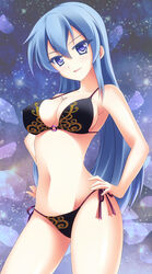 akame_ga_kill! bikini black_bikini black_swimsuit black_swimwear blue_eyes blue_hair esdeath_(akame_ga_kill!) hand_on_hip hand_on_hips hands_on_hip hands_on_hips long_hair smile smiling swimsuit swimwear