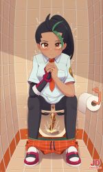 black_hair blush green_hair jd_choco_fac looking_at_viewer nemona_(pokemon) peeing pokemon pokemon_sv pooping scat shitting solo tagme tagme_(artist) toilet