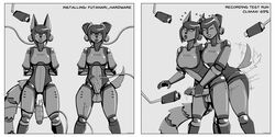 2futas 2girls 2koma athorment balls big_penis camera comic_strip duo erection futa_on_futa futanari futanari_transformation handjob handjob_while_penetrating hano_(iago_dezdel) hina_(iago_dezdel) humanoid humanoid_penis intersex intersex_penetrating light-skinned_male nude reach_around robot robot_girl standing tagme tail tail_wagging tongue_out transformation