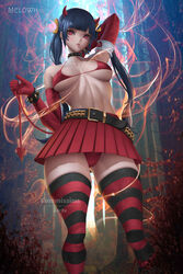 1girls 2021 breasts dark_blue_hair female female_focus female_only forest_background halloween halloween_costume hand_behind_head long_socks medium_breasts melowh metal_slug metal_slug_attack ms-alice_(metal_slug) pink_eyes realistic red_bra red_panties red_socks skindentation snk thick_thighs thighhighs twintails