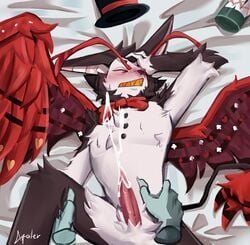 akuma_usagi anthro demon duo felid feline hazbin_hotel hi_res husk_(hazbin_hotel) male male/male male_only mammal penis smooth_skin yaoi