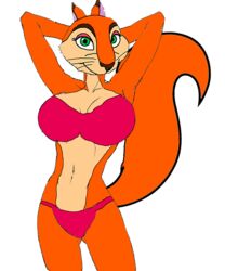 akatsukishiranui-fox alluring andie_(the_nut_job) anthro big_breasts bikini edit green_eyes pin_up posing red_squirrel the_nut_job