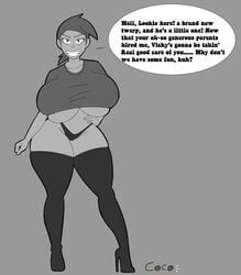 1girls big_ass big_breasts big_butt big_hips big_thighs cameltoe cleavage coconutbutter collarbone dialogue dialogue_bubble english_text female female_focus female_only gigantic_ass gigantic_breasts gigantic_butt hand_on_hip high_heels hourglass_figure huge_ass huge_breasts huge_butt huge_hips huge_thighs hyper_bimbo large_ass large_breasts large_butt looking_at_viewer massive_breasts pov smug smug_grin straight_hair the_fairly_oddparents thick_thighs thigh_boots thong underboob vicky_(fairly_odd_parents) wide_hips