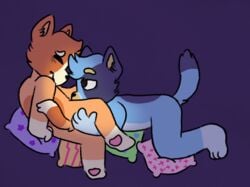 anthro artist_request bingo_(bluey) bluey_(bluey) bluey_(series) bluey_(show) bluey_heeler canine cute_eyes grabbing_ass holding_back_orgasm incest no_humans oral paws pillows puppy pussy_licking sisters vaginal_penetration young yuri