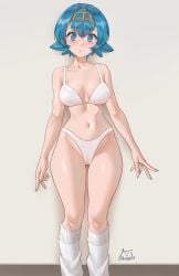 achromaru blue_eyes blue_hair bra female lana_(pokemon) panties pokemon solo