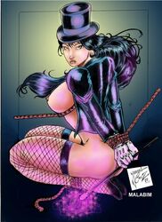 1girls black_hair blue_eyes bondage breasts dc female female_only fishnets gloves jardel_cruz looking_at_viewer nipples straight_hair tagme zatanna