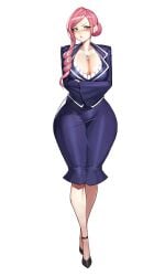 female green_eyes gurimjang hanazono_hahari mature_female pink_hair single_hair_bun