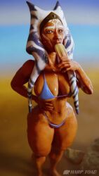 1girls 9:16 ahsoka_tano alien beach big_breasts bikini blender deepthroat female harp_toad headwear jedi lekku longer_than_10_seconds muscular oral popsicle shorter_than_30_seconds solo sound star_wars tagme vertical_video video voluptuous wet_skin