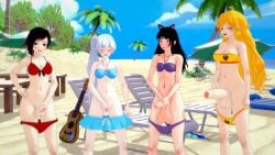 3d balls beach beach_chair beach_umbrella big_balls big_penis bikini bikini_bottom_down blake_belladonna blue_bikini dickgirl futa_only futanari guitar koikatsu masturbation masturbation_contest penis penis_size_difference purple_bikini red_bikini ruby_rose rwby sex_competition small_balls small_penis swimsuit weiss_schnee yang_xiao_long yellow_bikini