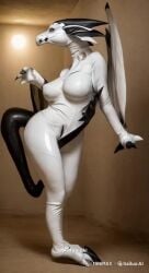 ai_generated animated black_latex breasts cursed_item dragon dragon_girl female female_focus female_only glaive_wyvern horns iambasa latex latex_suit tagme video white_body white_latex wyvern