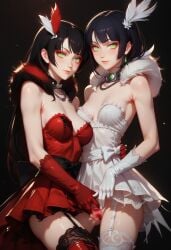 ai_generated black_hair dress melanie_malachite miltia_malachite miltiades_malachite pussy rwby spread_pussy tagme