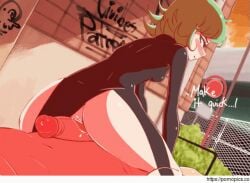 2d alley alleyway animated ass blush diives fat_ass green_hair one-punch_man pussy pussy_rubbing pussy_rubbing_on_penis speech_bubble tatsumaki tsundere