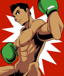 1boy boxing_gloves color little_mac male male_only muscular pubic_hair punch-out!! red_background solo tagme